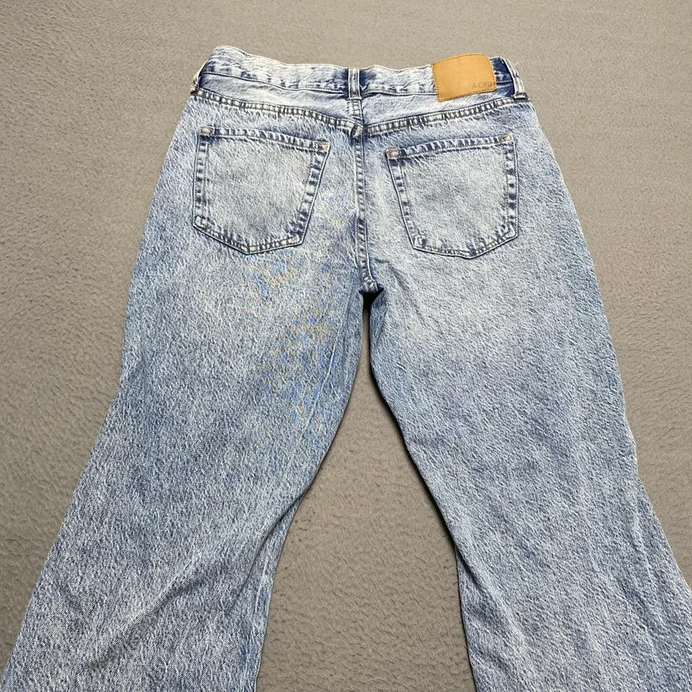 Aeropostale Jeans Juniors 2 Blue Boyfriend Flare‎ Distressed Acid Wash Denim